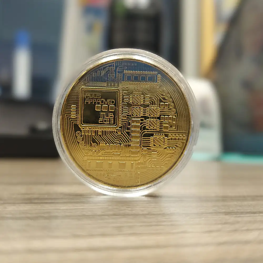 Bitcoin cryptocurrency collectable coin with plastic display case