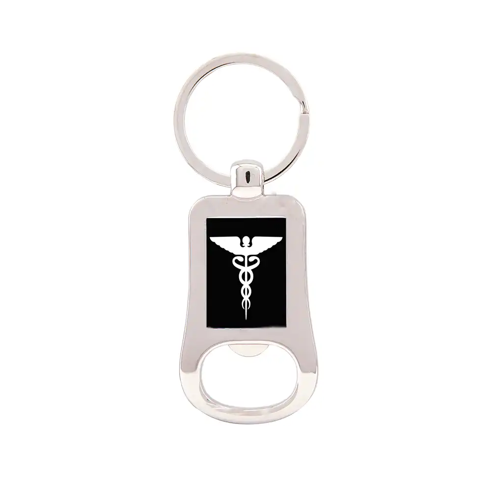 Caduceus black keychain bottle opener