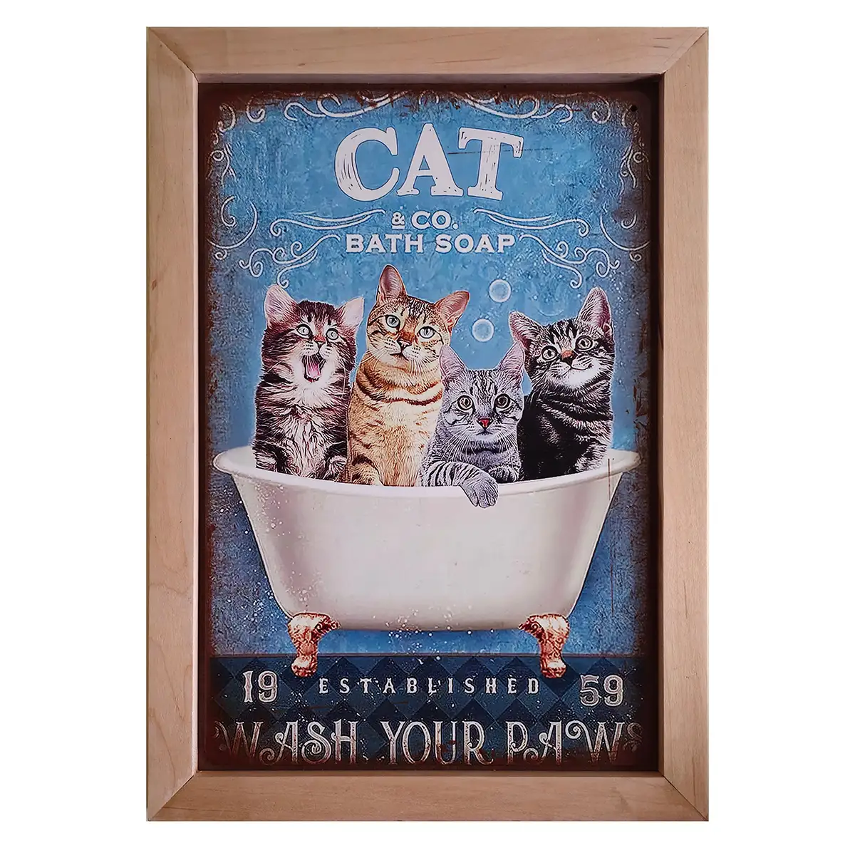 Wash your paws framed metal sign