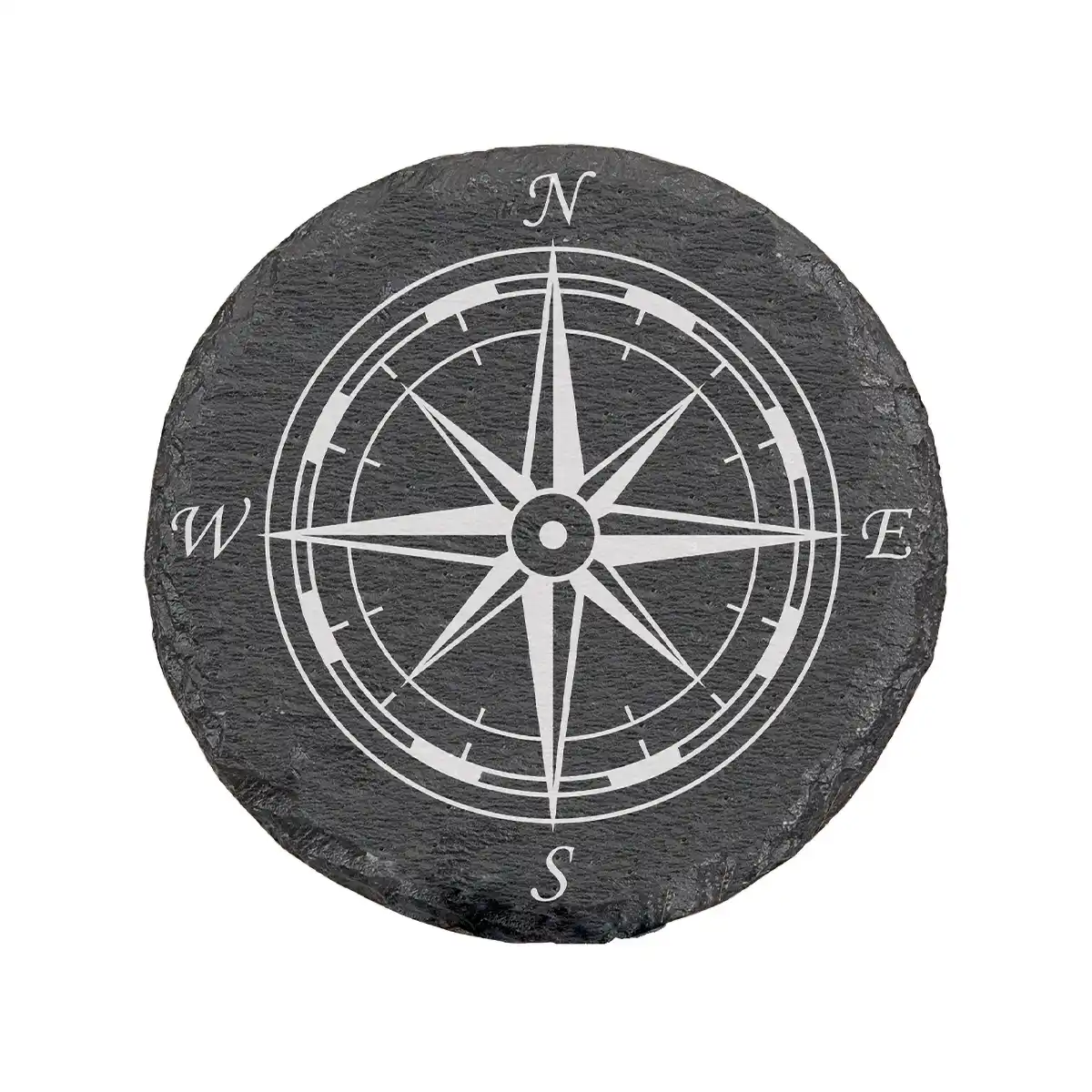 Round slate coaster set compass rose