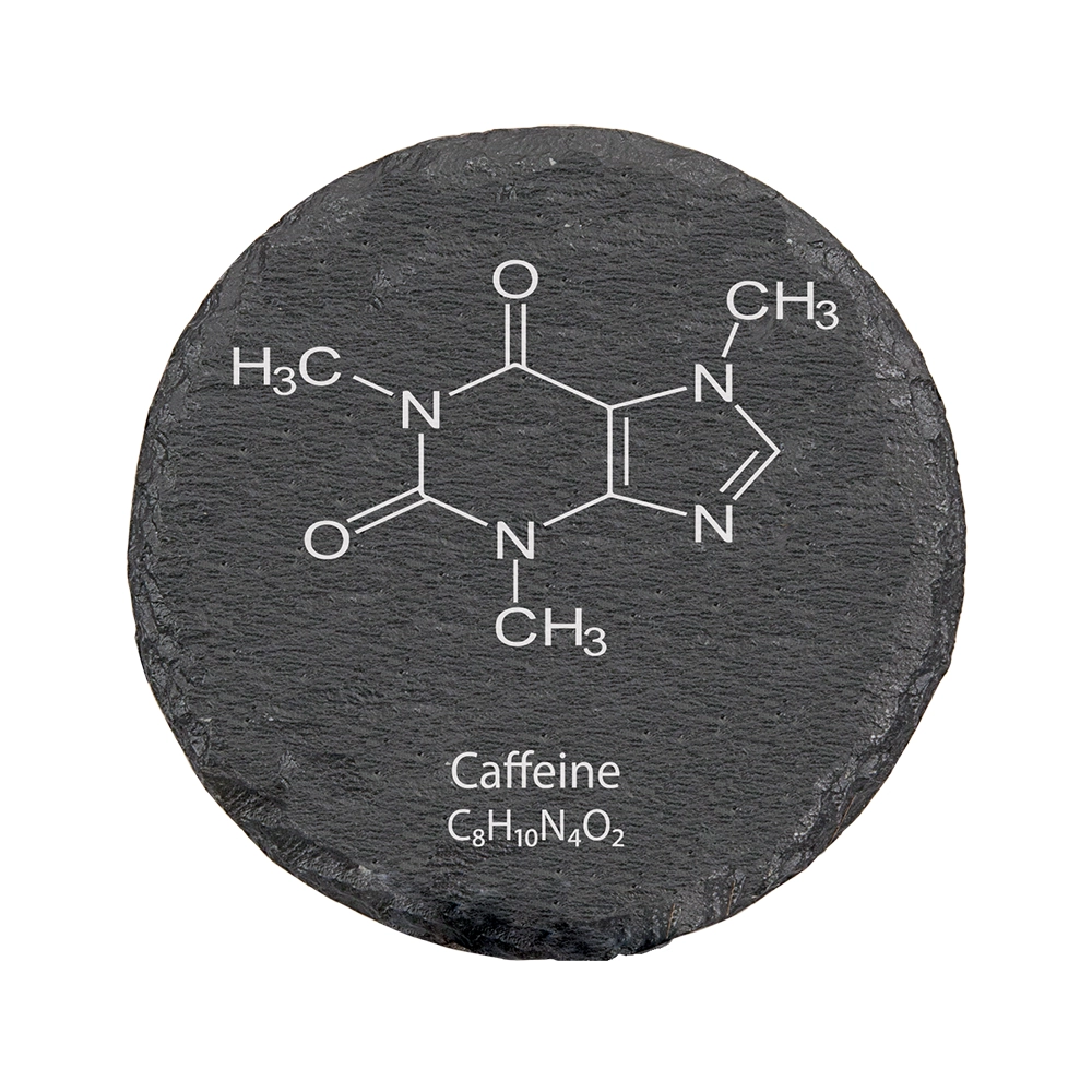 Round slate coaster set caffeine