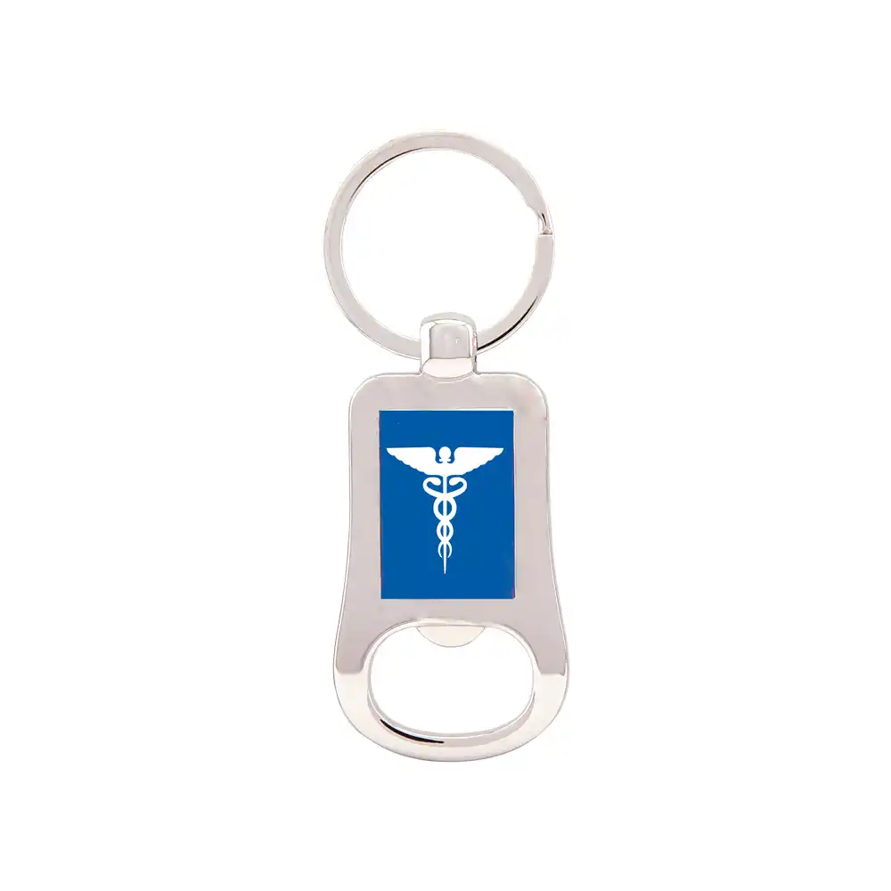 Caduceus blue keychain bottle opener