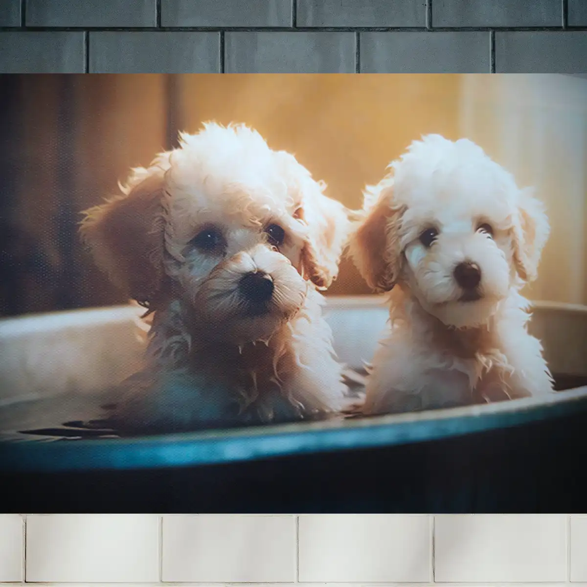 Puppies in tub canvas print