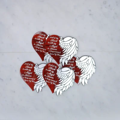 Memorial ornament with heart and angel wing